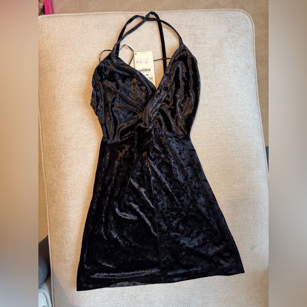 Zara Black Backless Velvet Dress